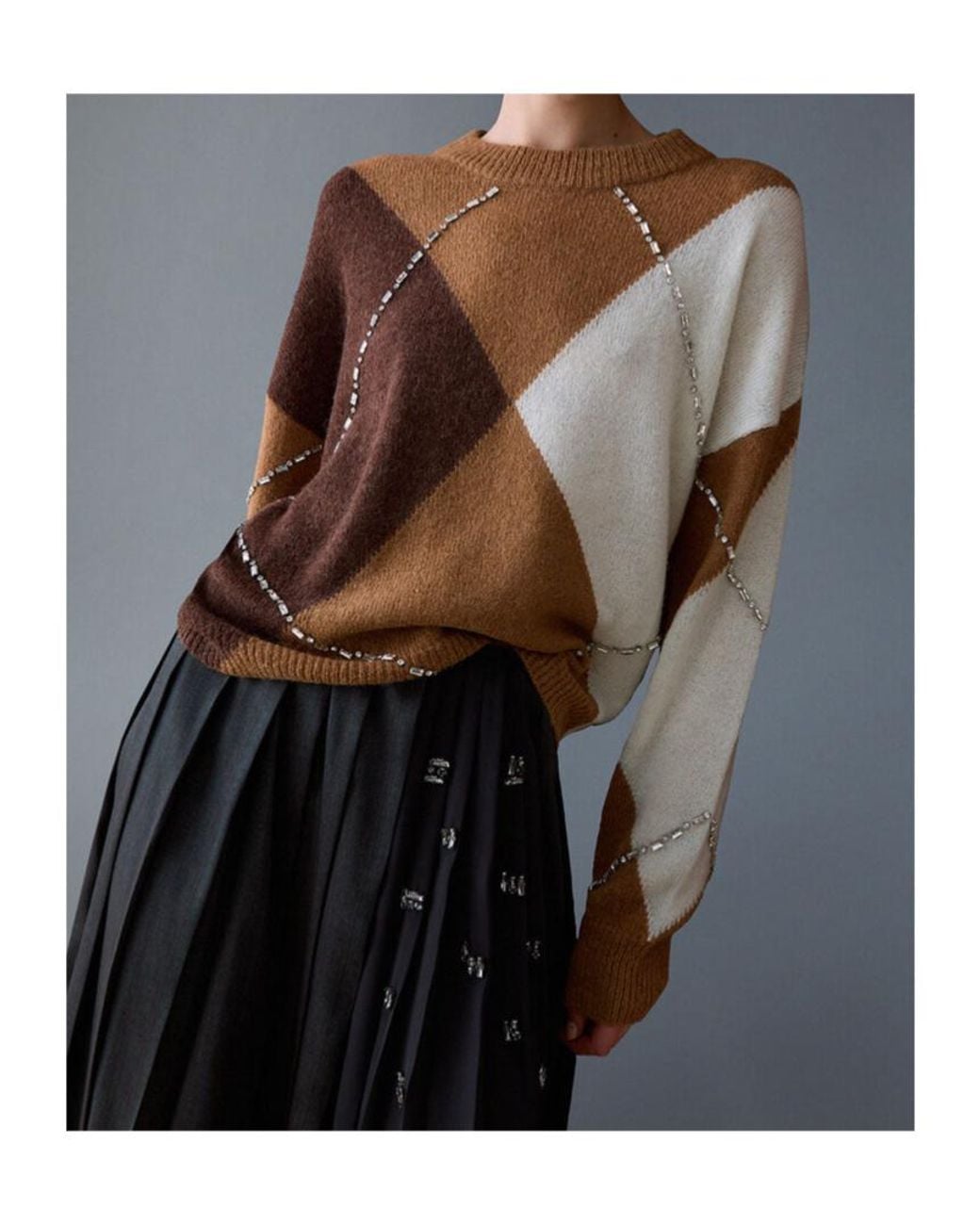 Liu Jo Brown Argyle Embellished Jumper