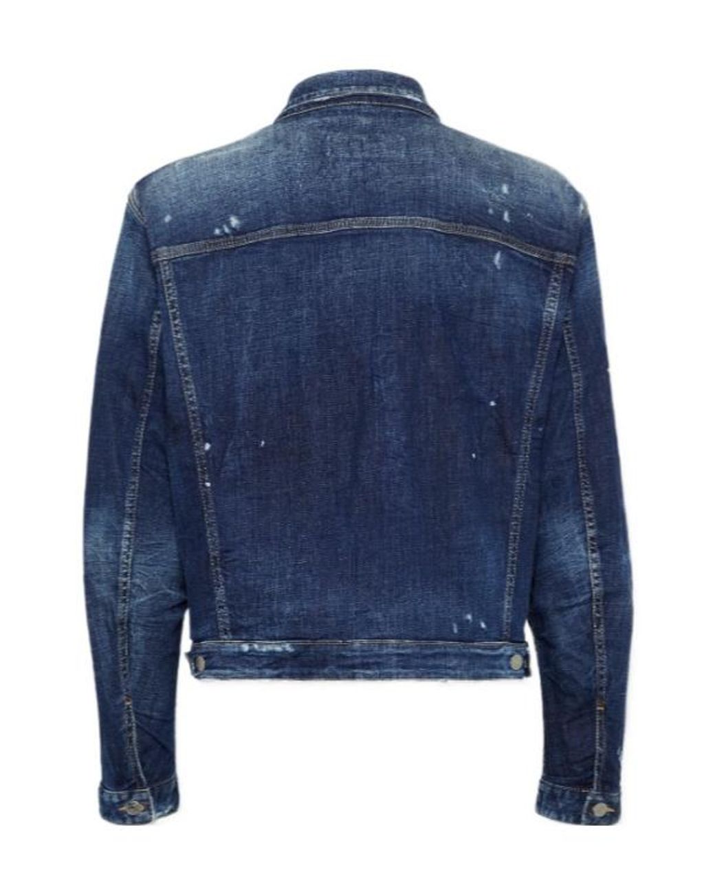DSquared² Blue Logo-Patch Distressed Denim Jacket for men