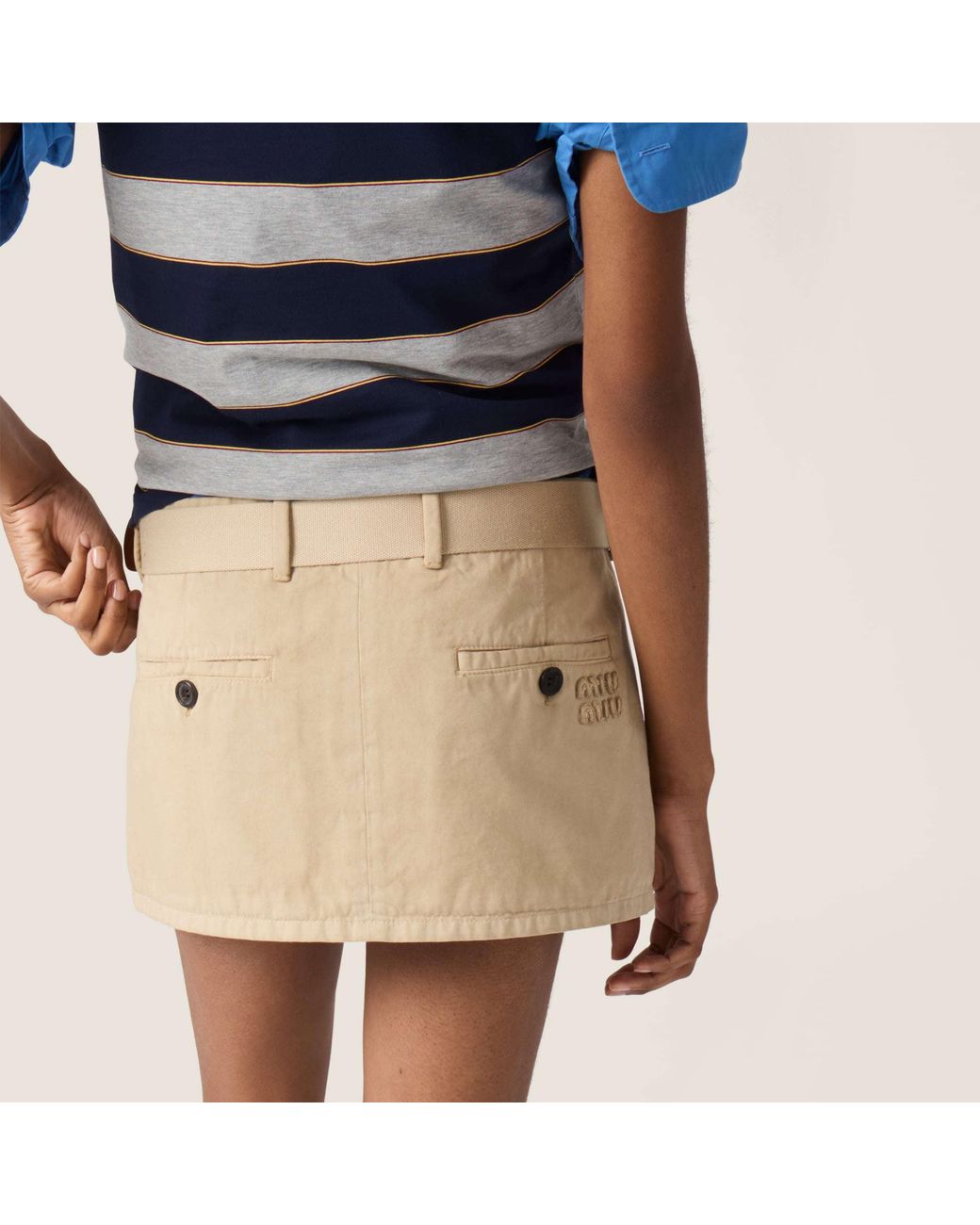 Miu Miu Natural Cotton Belted Mini Skirt