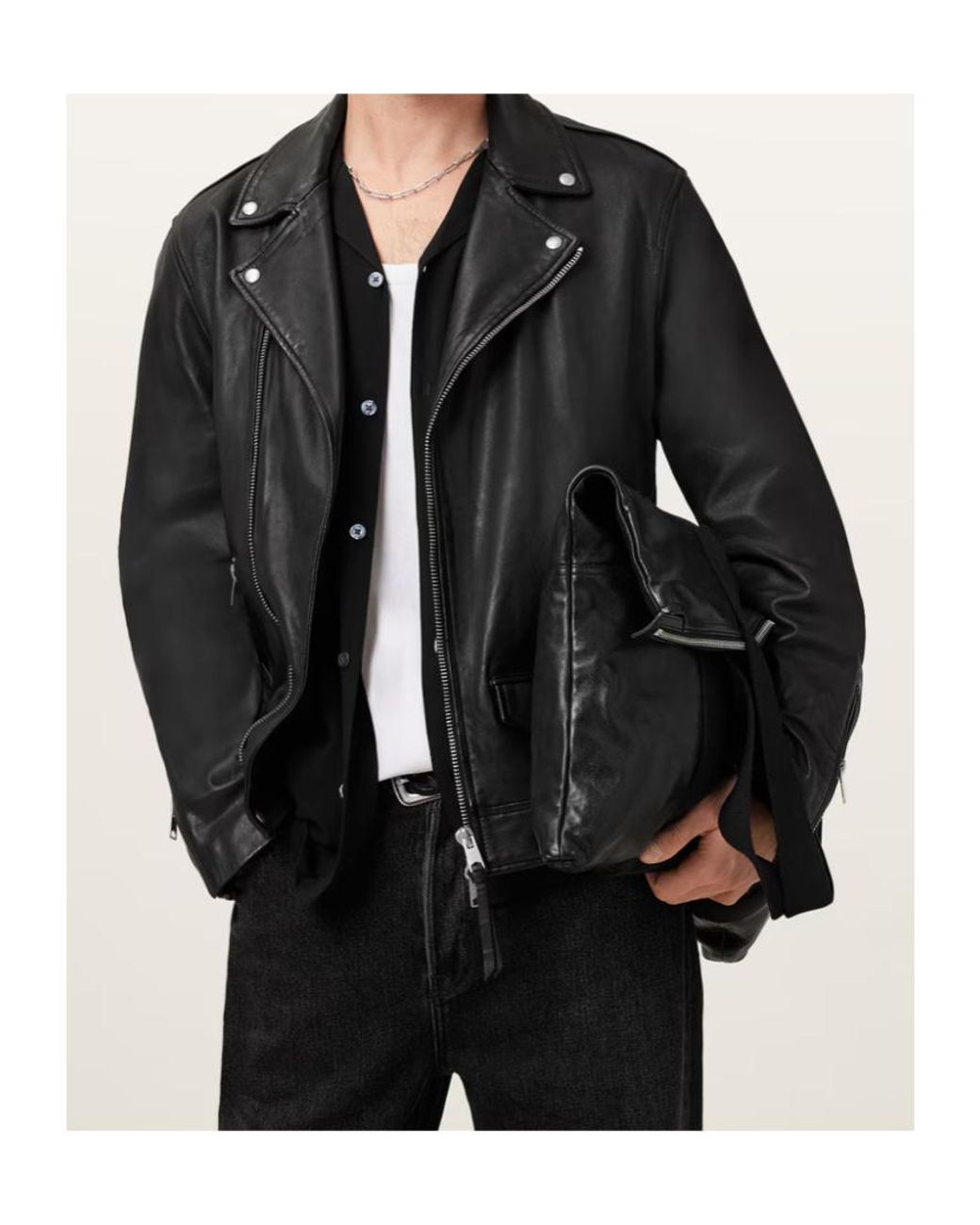 AllSaints Black Classic Biker Jacket for men