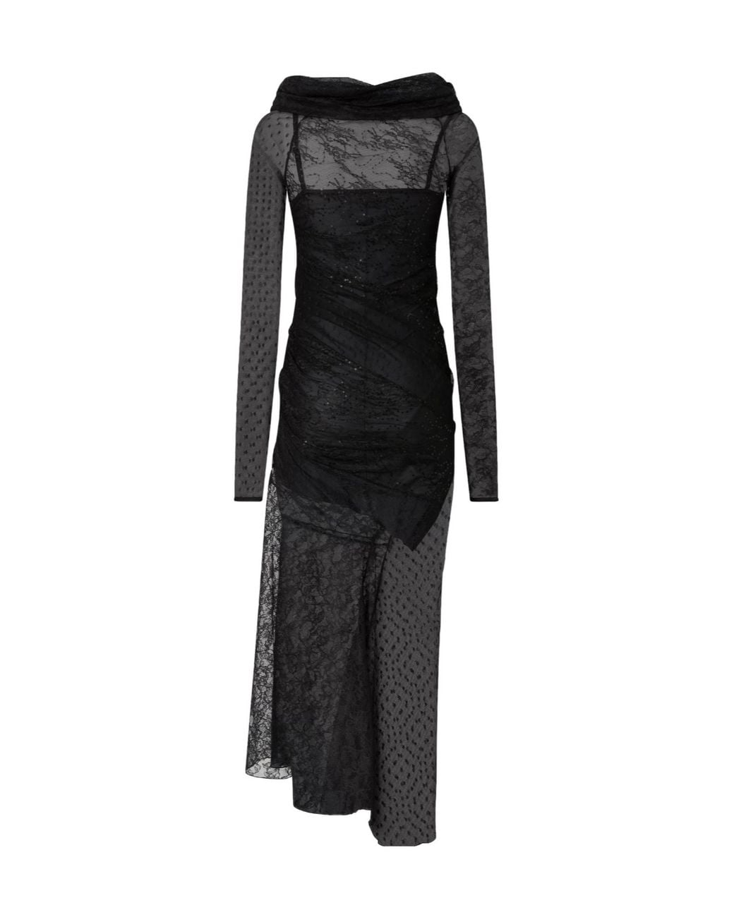 Pinko Black Lace-Detail Cowl-Neck Maxi Dress