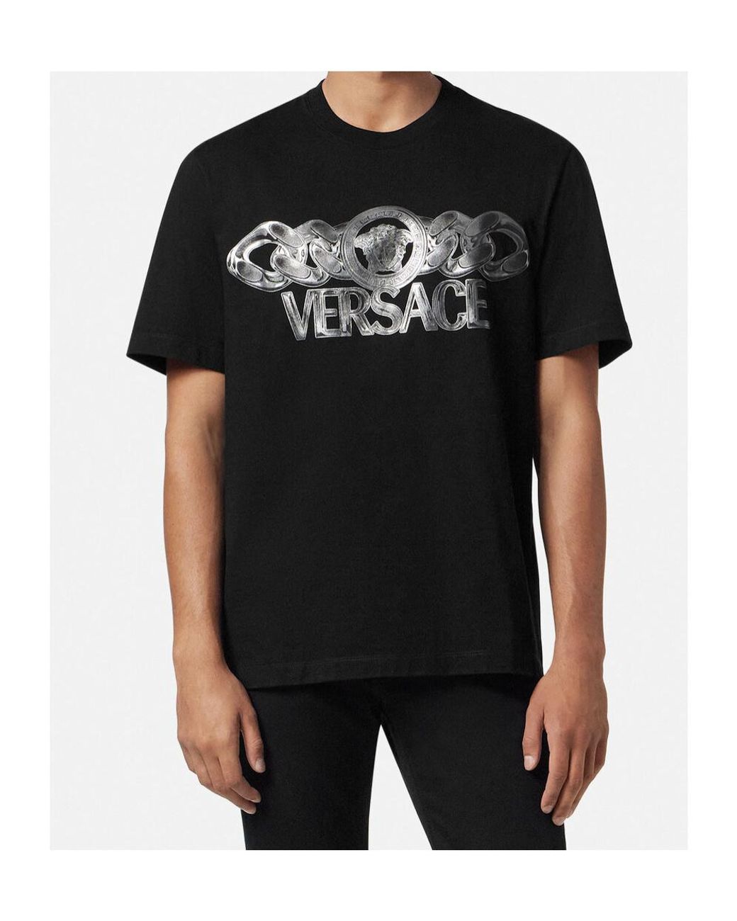 Versace Black T-Shirt With Printed Logo for men