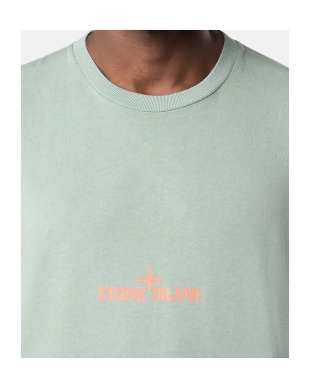 Stone Island Green Logo Printed Crewneck T-Shirt for men