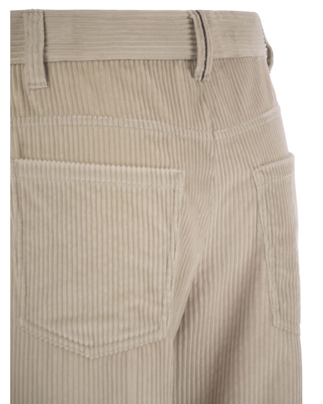 Brunello Cucinelli Natural Monili Detailed Straight Leg Trousers