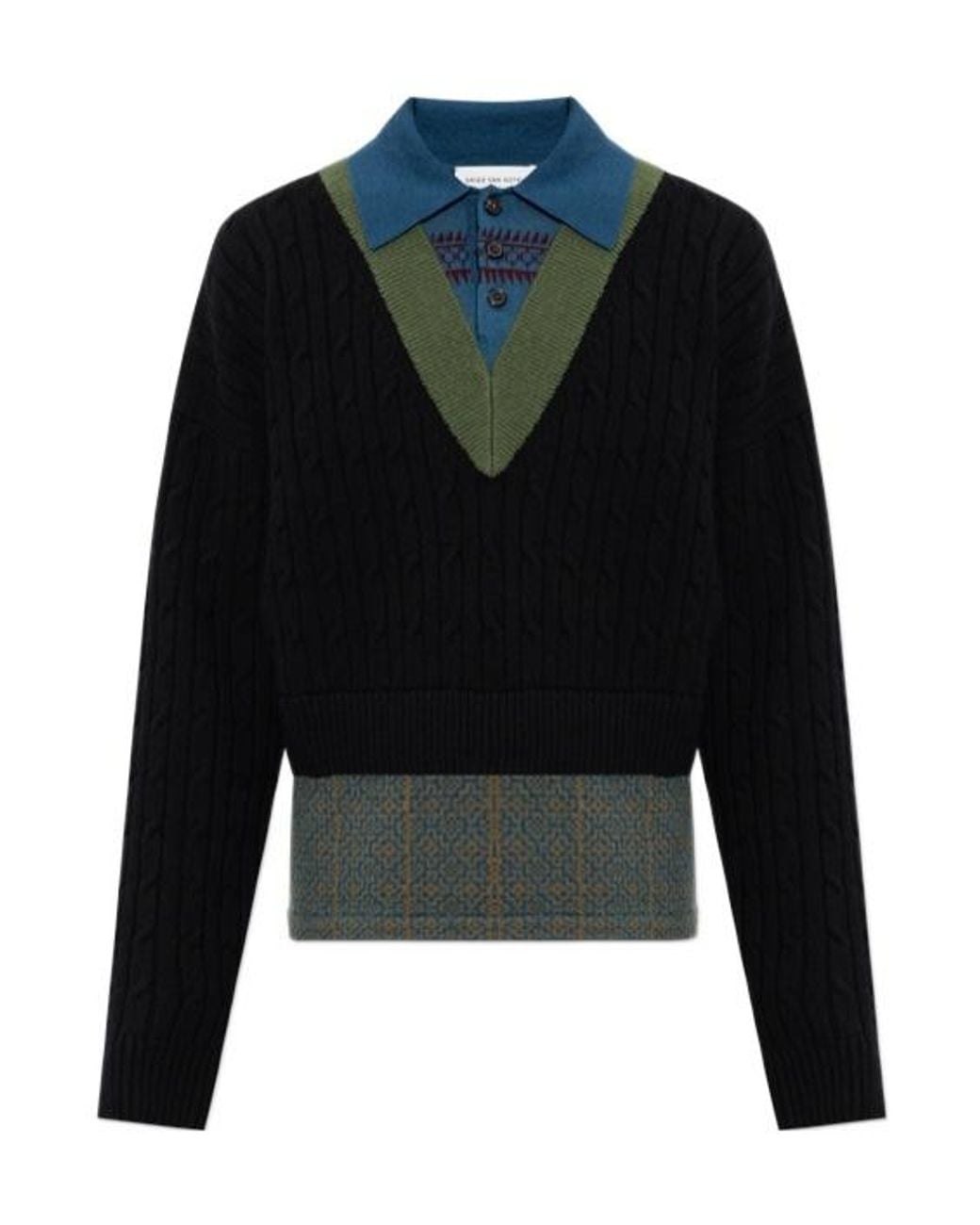 Dries Van Noten Black Long-Sleeved Sweater for men