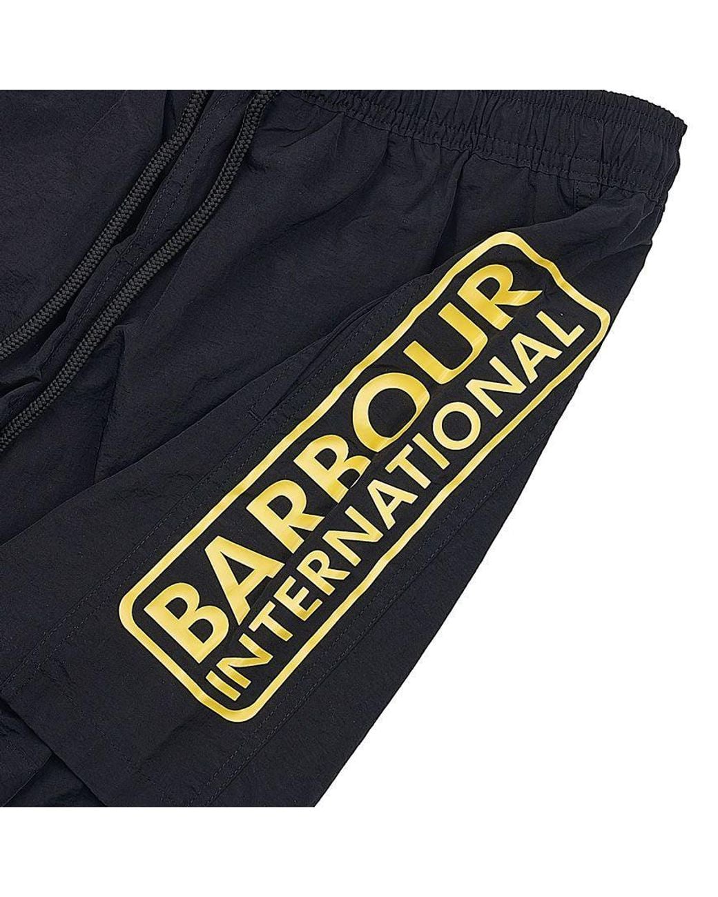 Barbour Black Logo Printed Drawstring Swim Shorts for men