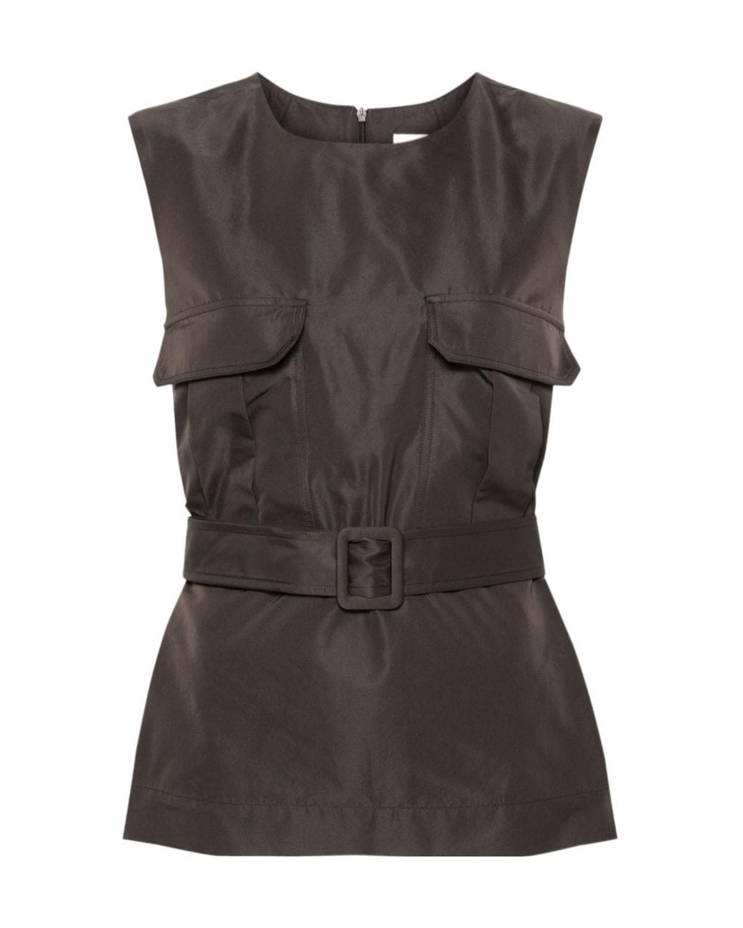 P.A.R.O.S.H. Brown Sleeveless Belted Jacket