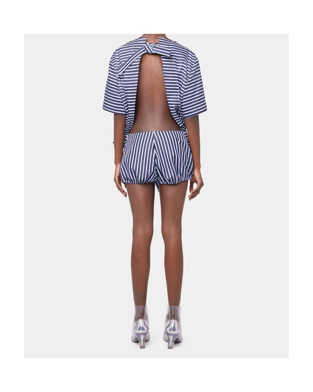 Rabanne Blue Striped Embroidered Poplin T-Shirt