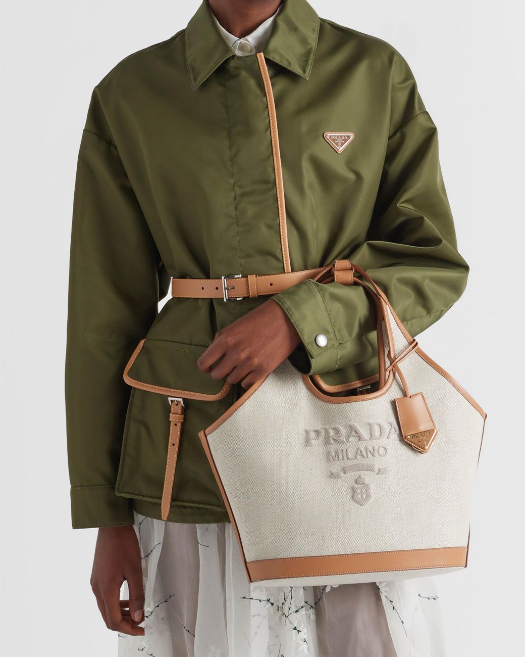 Prada Gray Medium Logo-Print Tote Bag