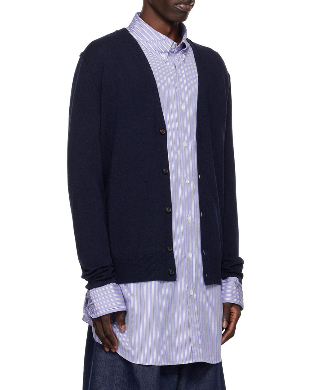 Maison Margiela Blue Buttoned V-Neck Cardigan for men