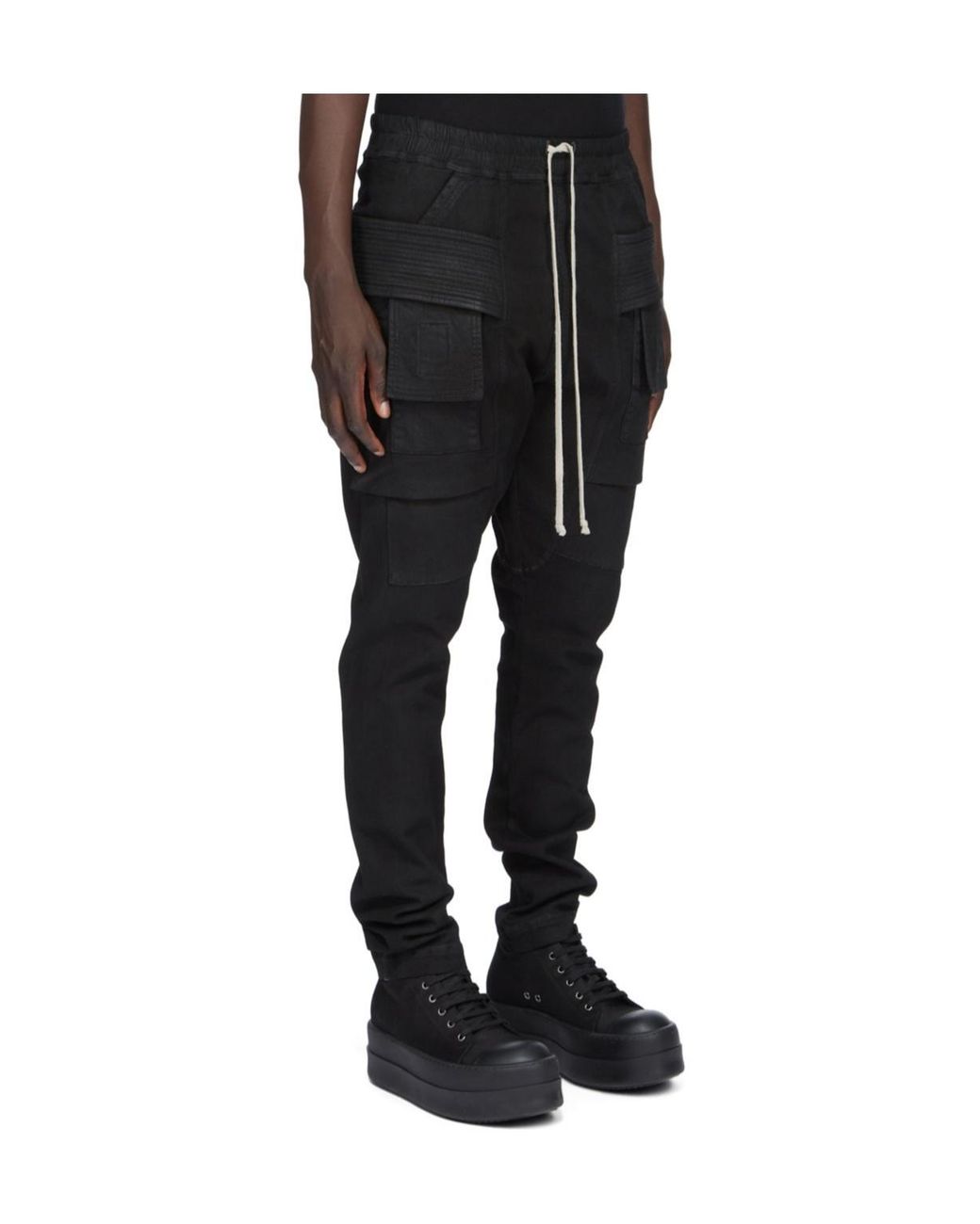 Rick Owens Black Creatch Tapered Drawstring Cargo Trousers for men