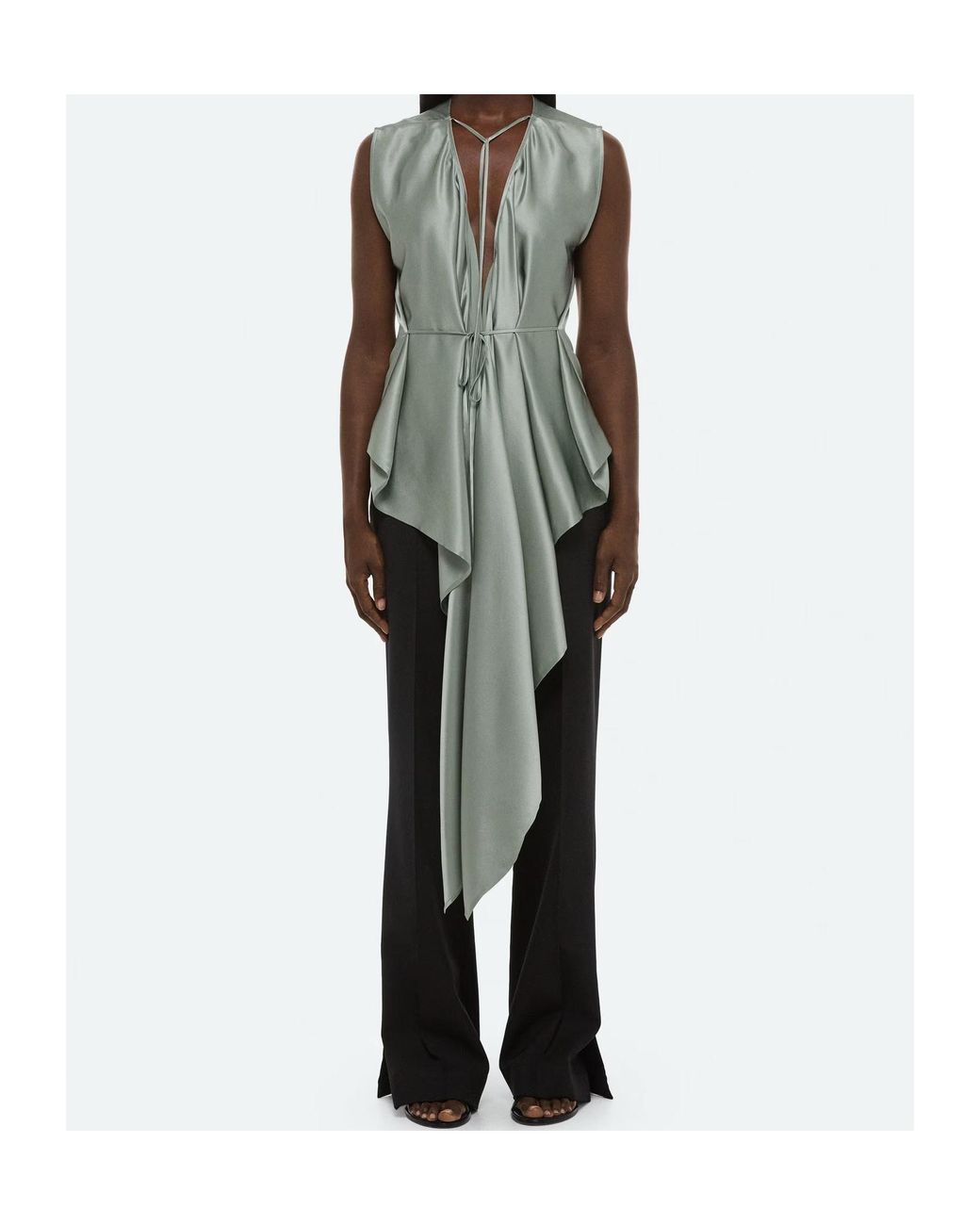Helmut Lang Green Draped Scarf Top
