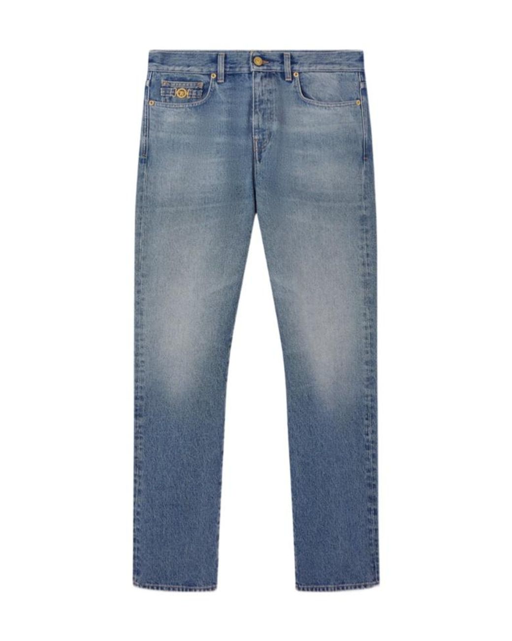 Versace Blue Logo Patch Straight-Leg Jeans for men