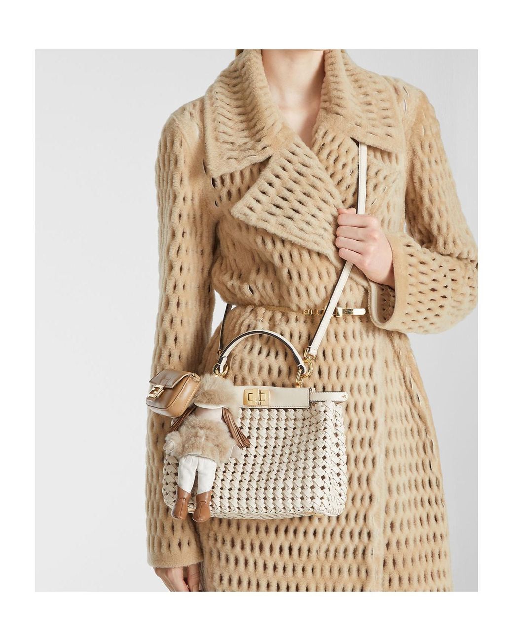 Fendi Natural Camellia Interlaced Leather Bag
