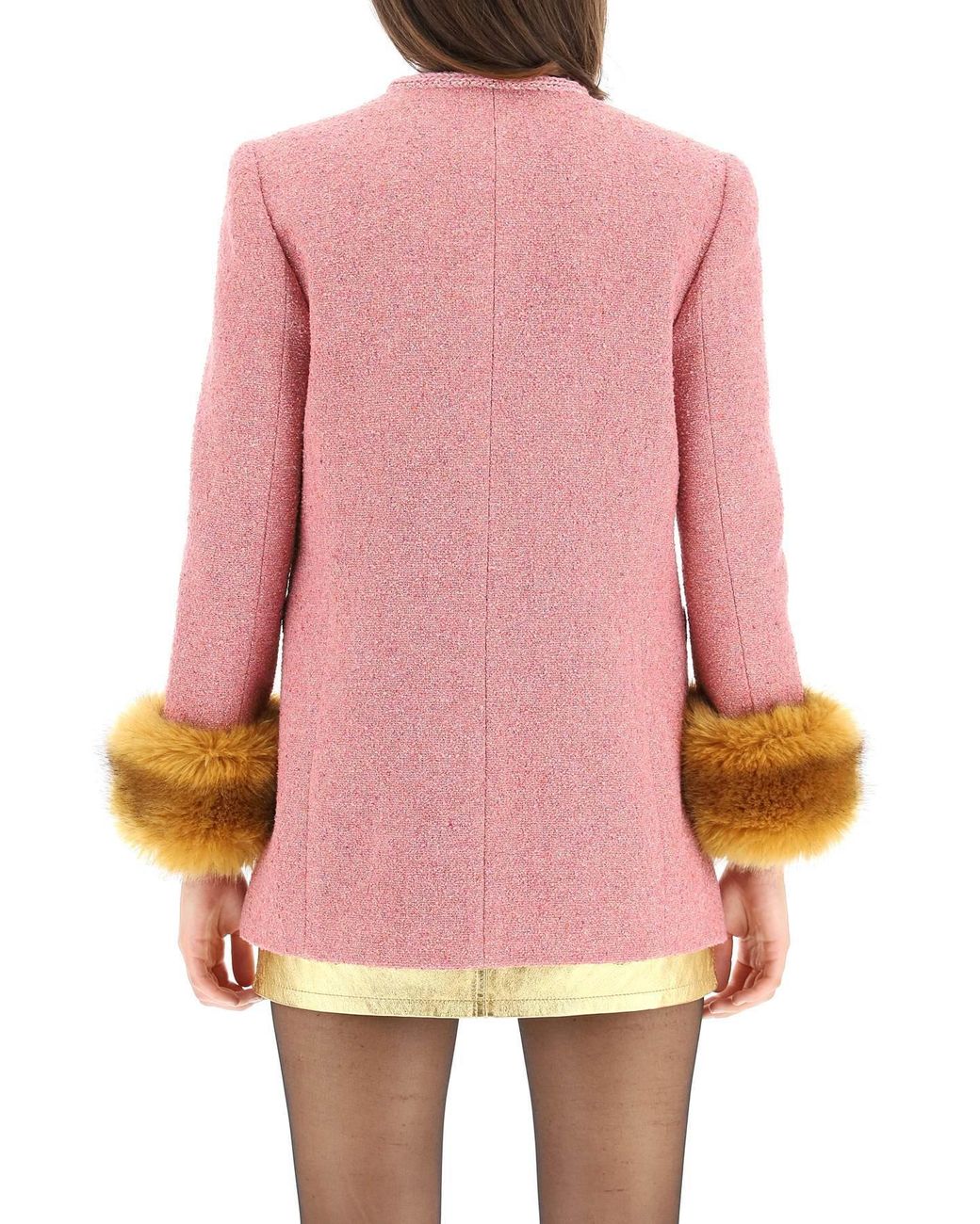 Saint Laurent Pink Faux-Fur Detail Fitted Jacket