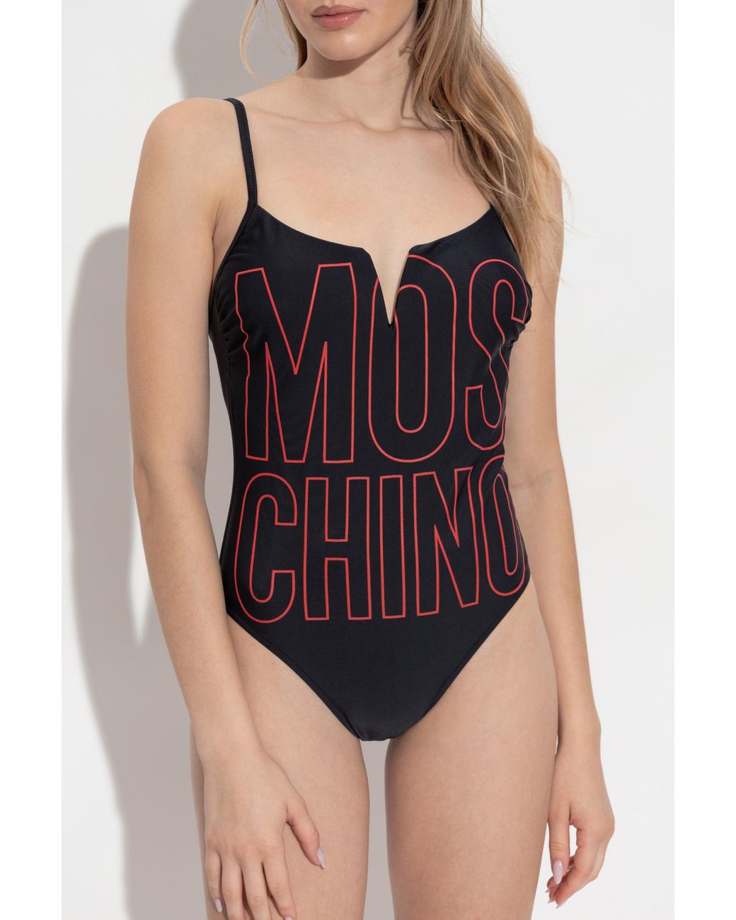 Moschino Purple Logo-Print V-Neck Swimsuit