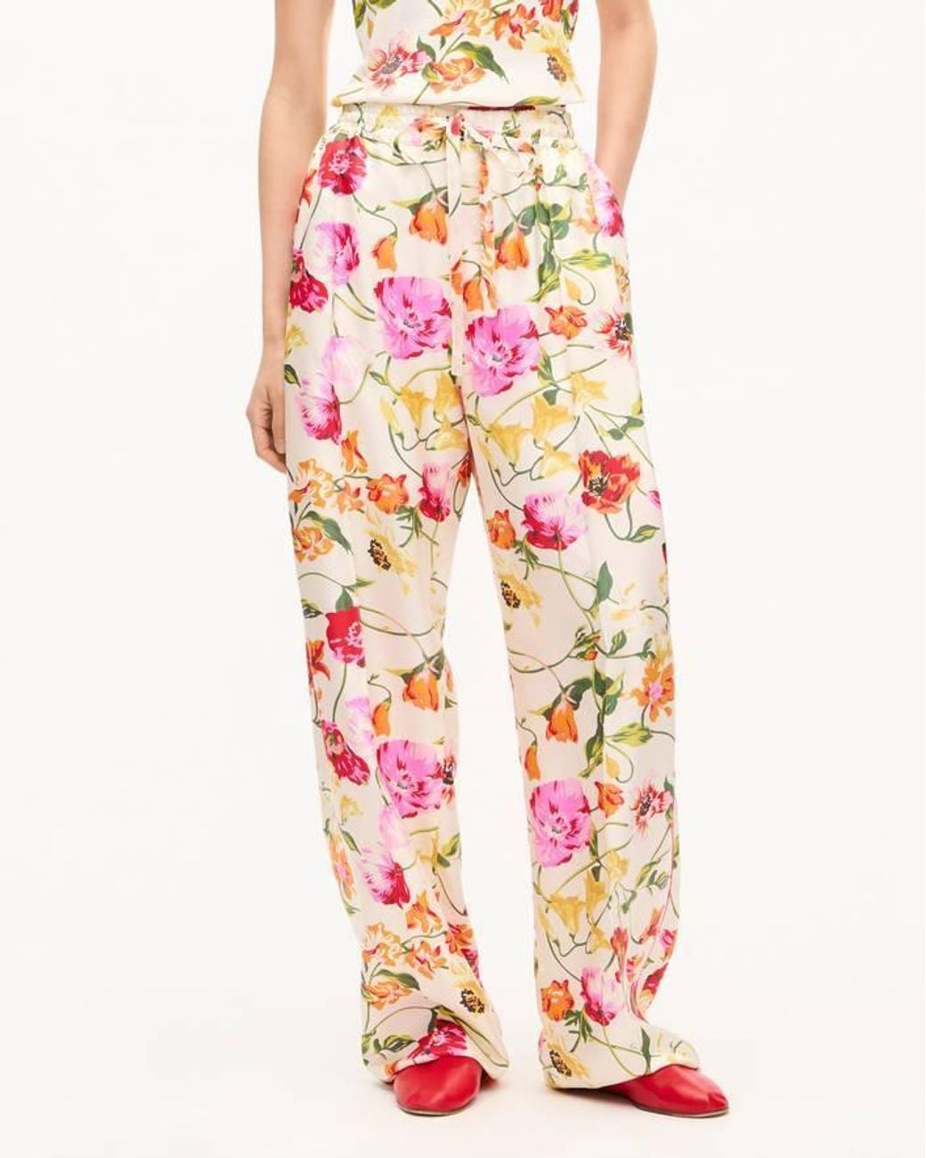KENZO White Floral Print Drawstring Pants
