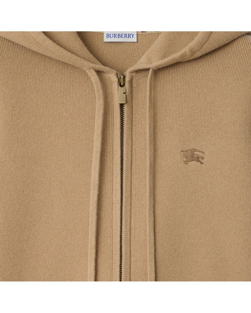 Burberry Natural Ekd Embroidered Zipped Hooded Cardigan