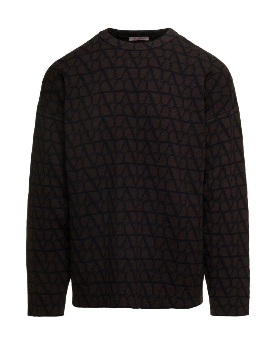 Valentino Gray Toile Iconographe Crewneck Knitted Jumper for men
