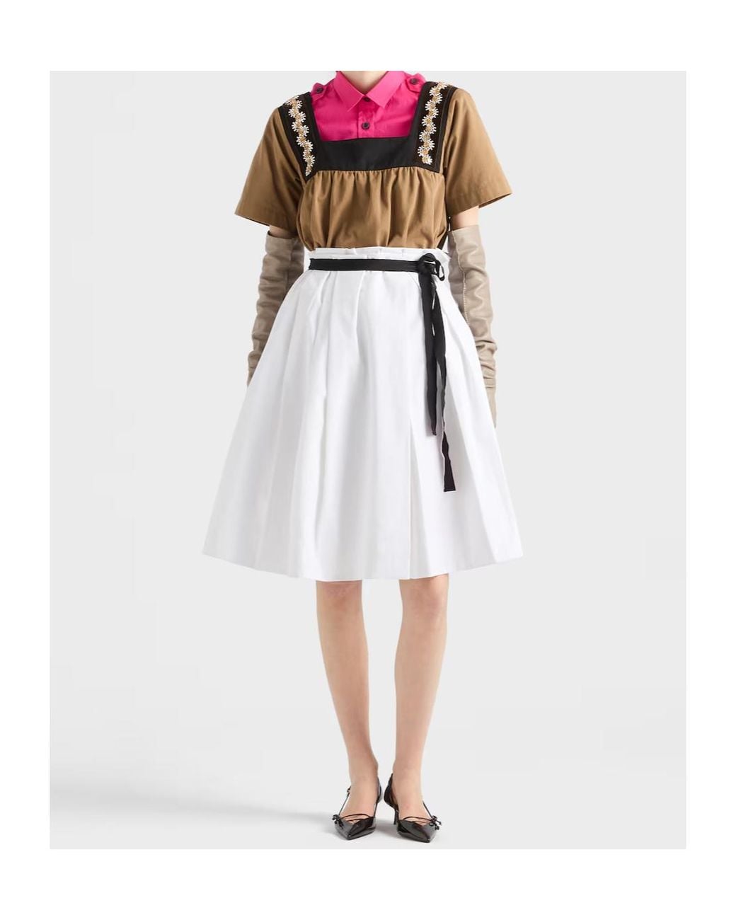 Prada Brown Embroidered Old Gabardine Top