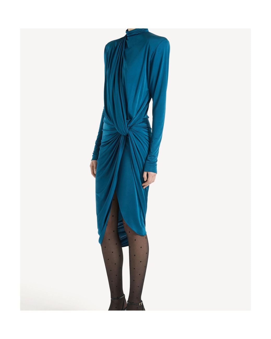 Balmain Blue Draped Flowing Satin Midi Dress