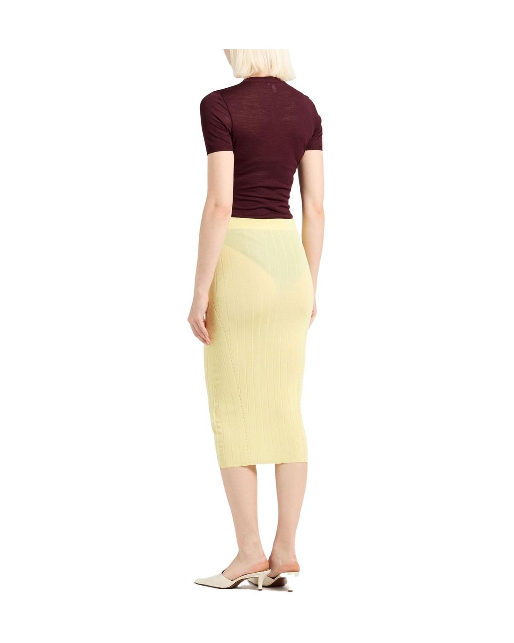 Jacquemus Yellow Solid-Colored Knit Midi Skirt
