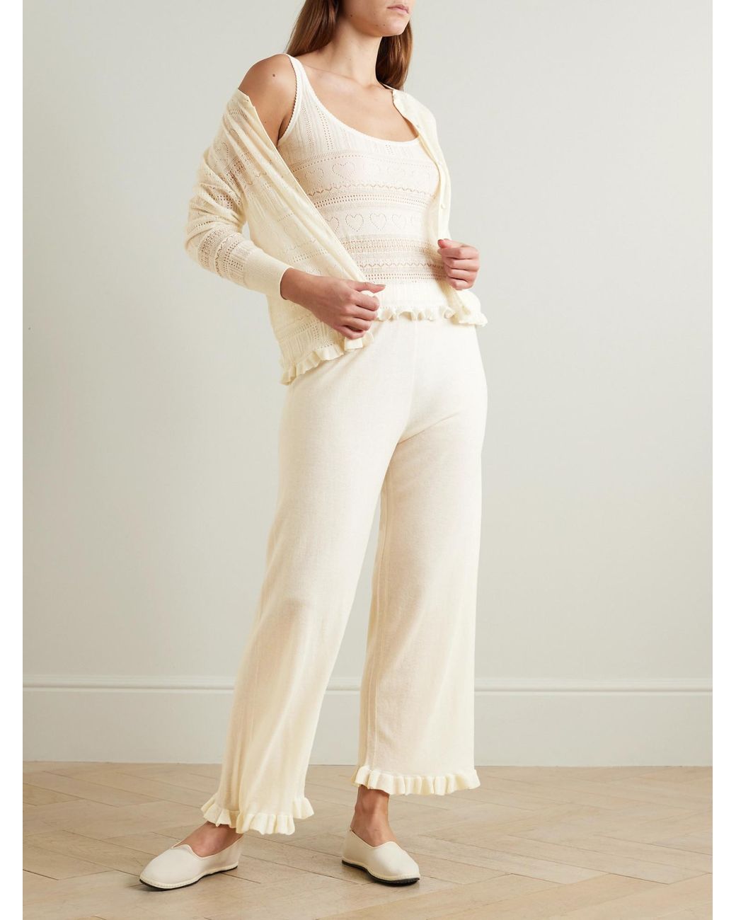 Eres White High-Waisted Casual Trousers