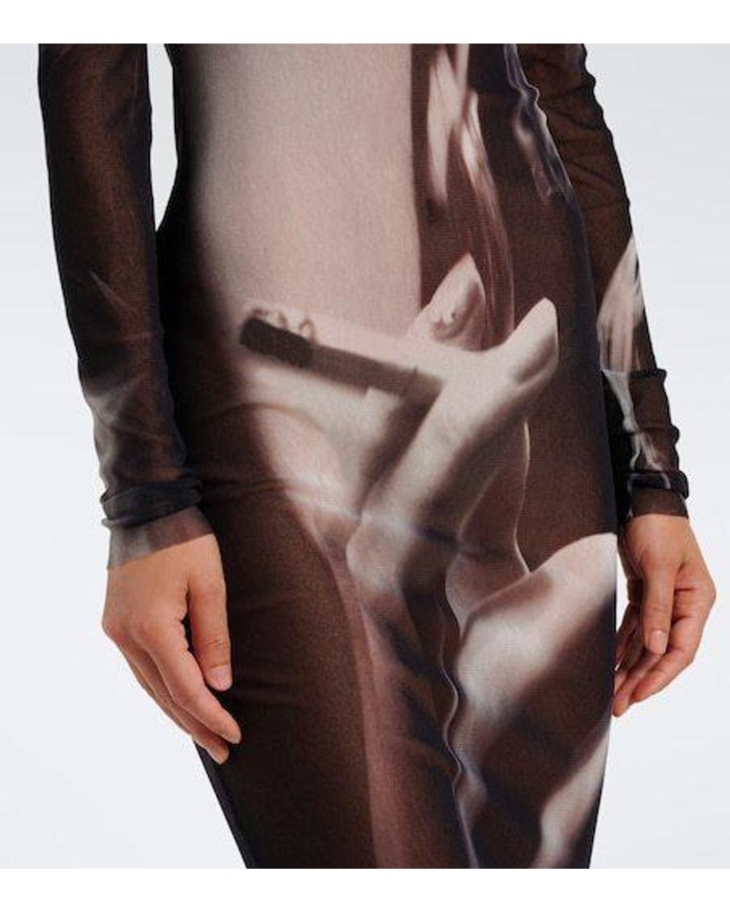 Jean Paul Gaultier Gray Printed Mesh Maxi Dress