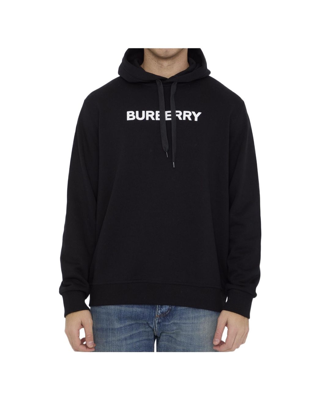 Burberry Black Logo Printed Drawstring Hoodie for men