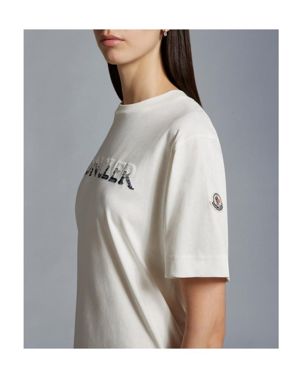 Moncler White Logo Embellished Crewneck T-Shirt