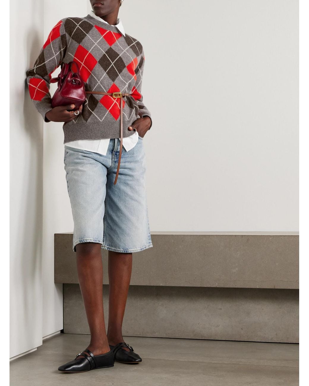 &Daughter Red Argyle Checked Wool Sweater