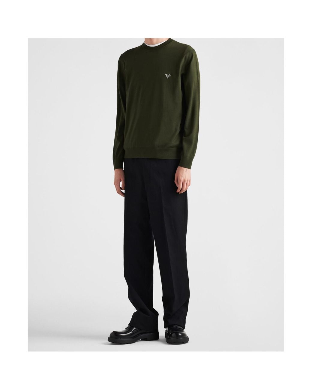 Prada Green Superfine Wool Crew-Neck Sweater for men