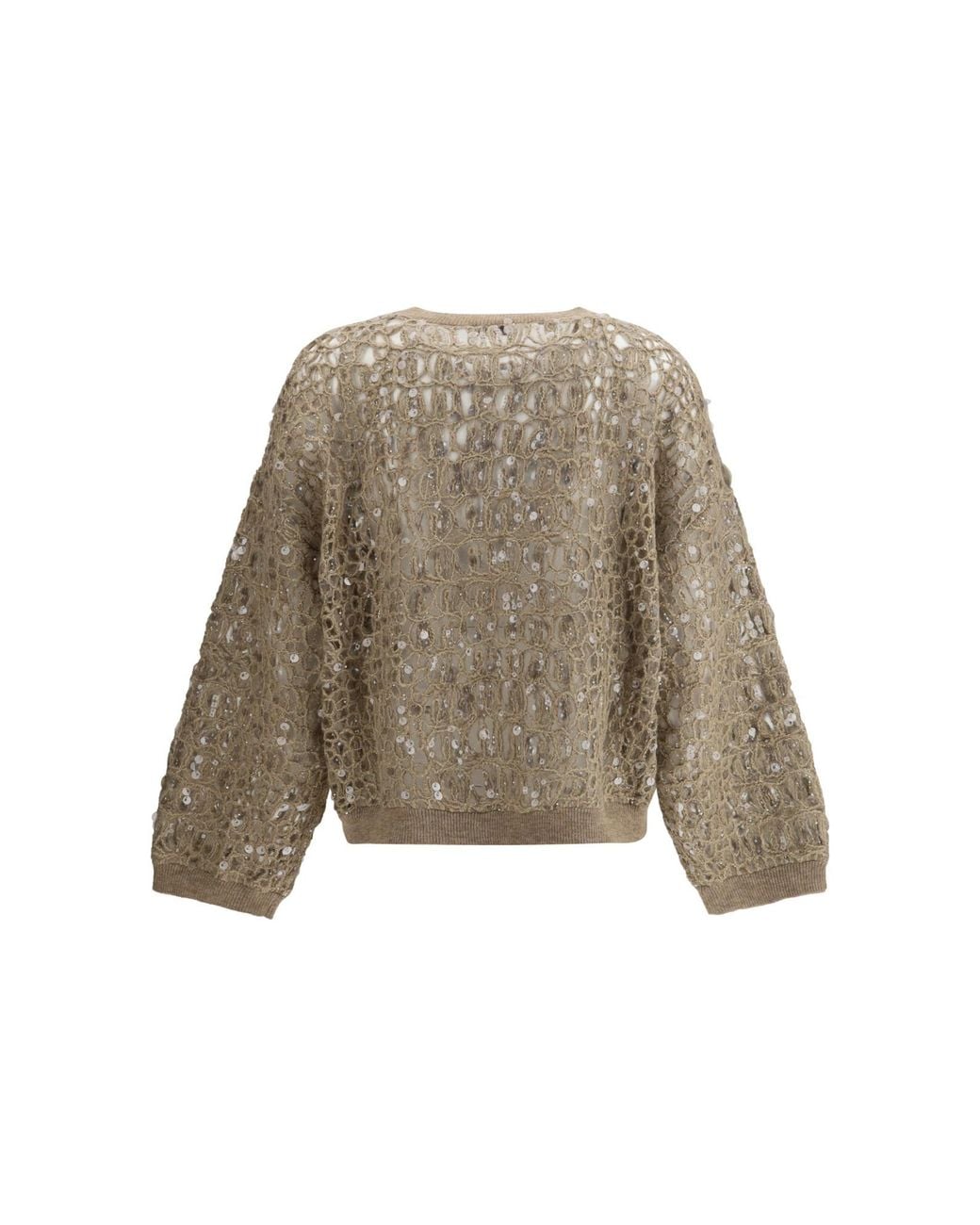 Brunello Cucinelli Natural Sequin-Embellished Open-Knit Sweater