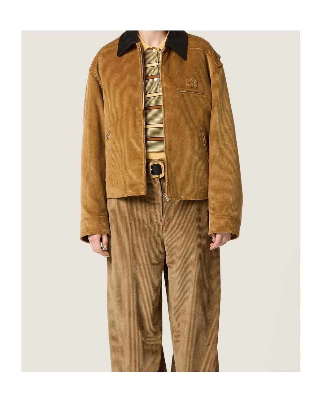 Miu Miu Brown Logo-Detailed Zipped Jacket