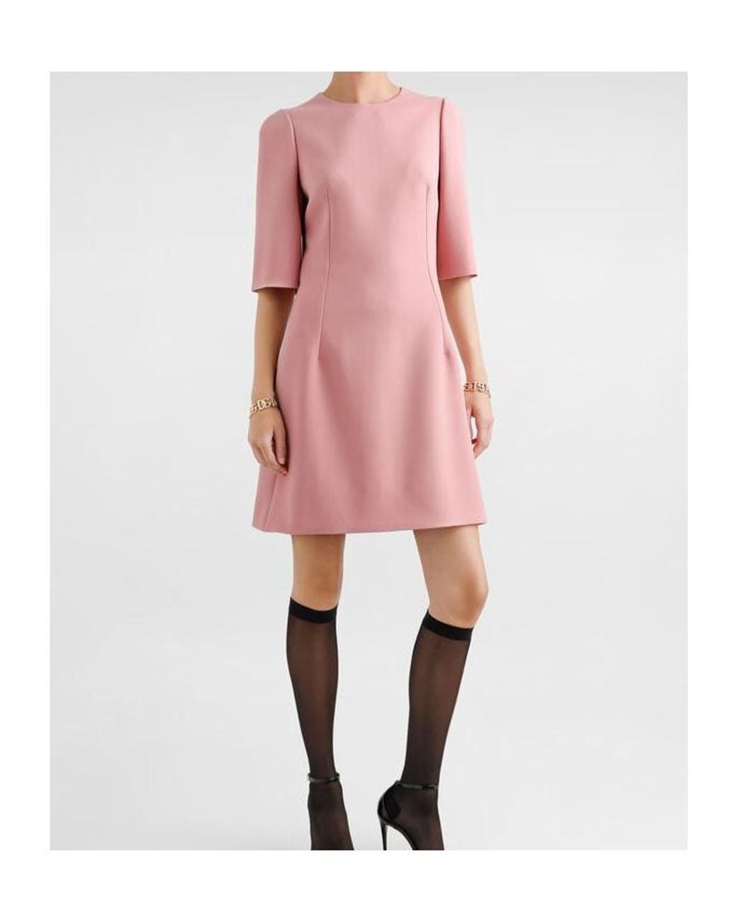 Dolce & Gabbana Pink Fitted Waist Short-Sleeved Midi Dress