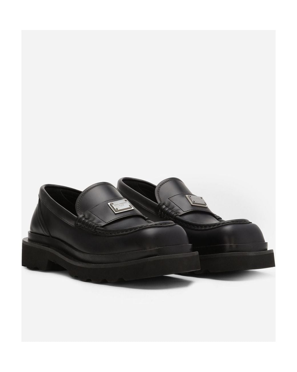 Dolce & Gabbana Black Logo Plaque Square-Toe Loafers
