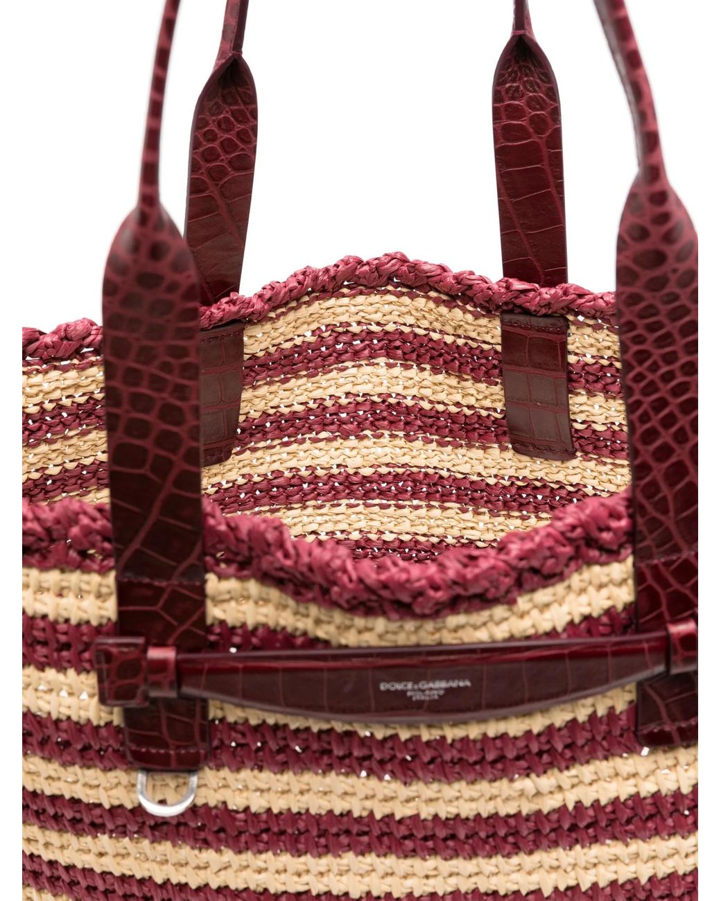 Dolce & Gabbana Red Striped Raffia Tote Bag for men