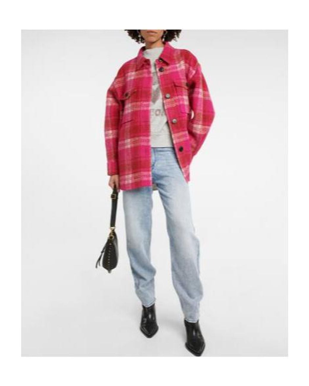 Isabel Marant Red Harveli Plaid Wool-Blend Jacket