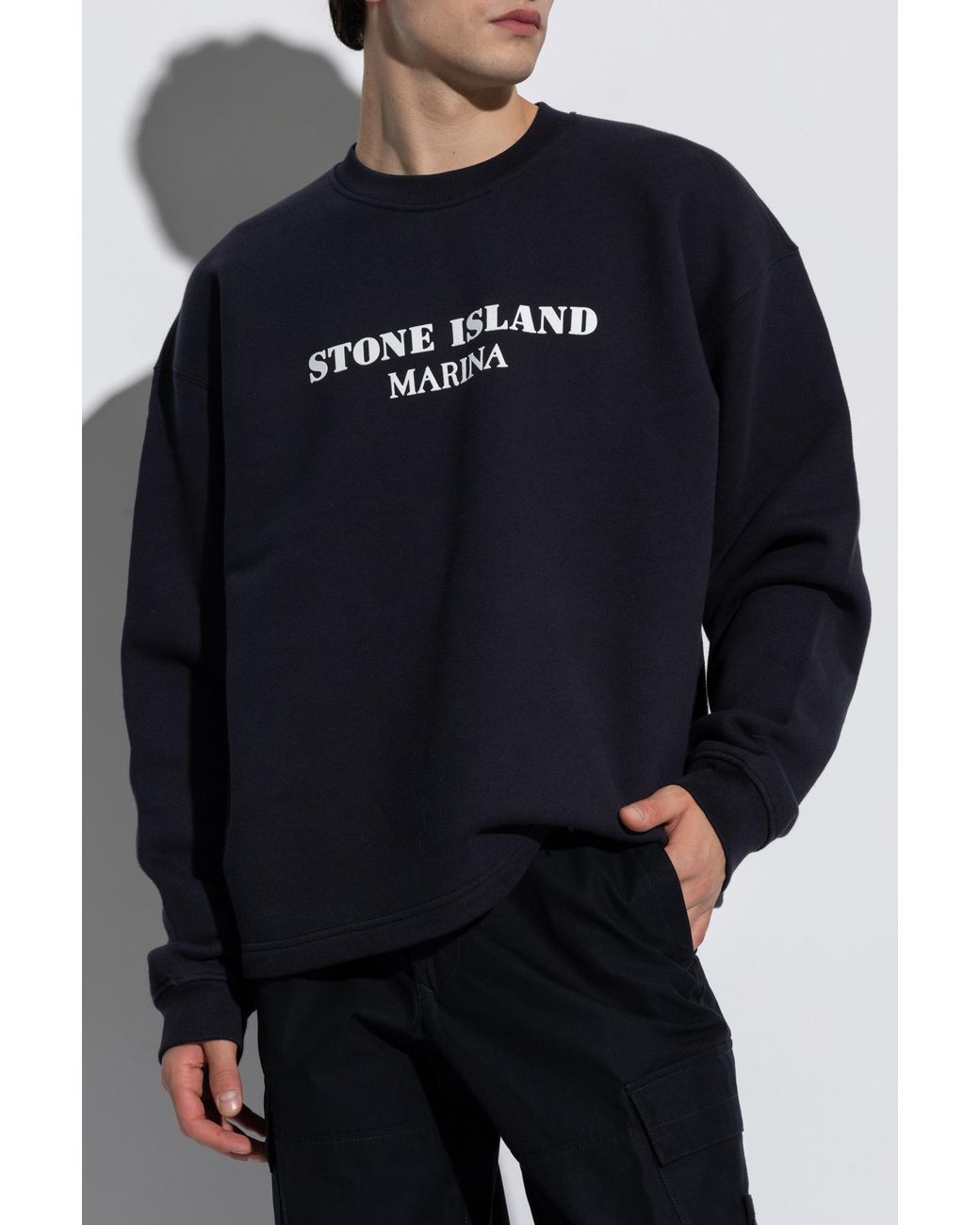 Stone Island Blue Logo-Print Cotton Sweatshirt for men