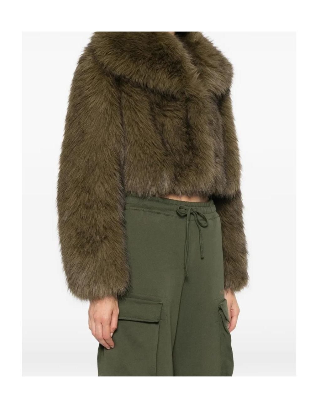 Patrizia Pepe Green Cropped Faux Fur Jacket