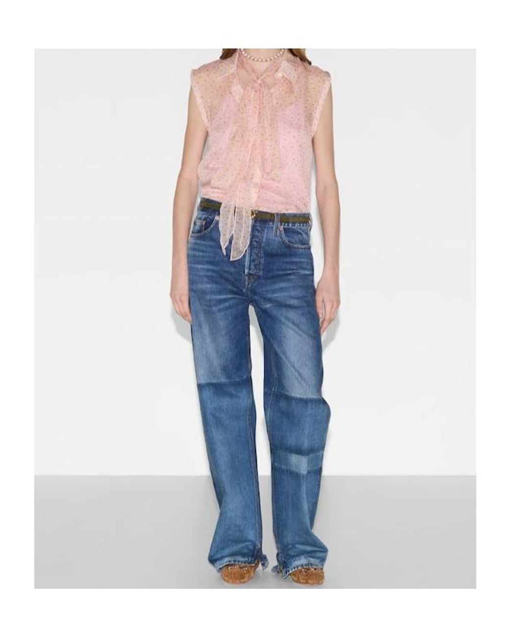 Gucci Pink Printed Neck-Bow Sleeveless Top