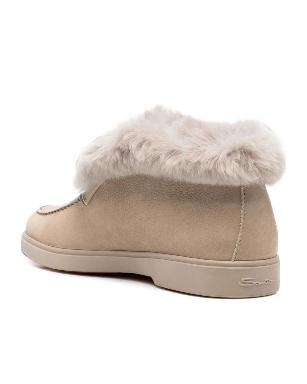 Santoni Natural Shearling-Trim Leather Loafers