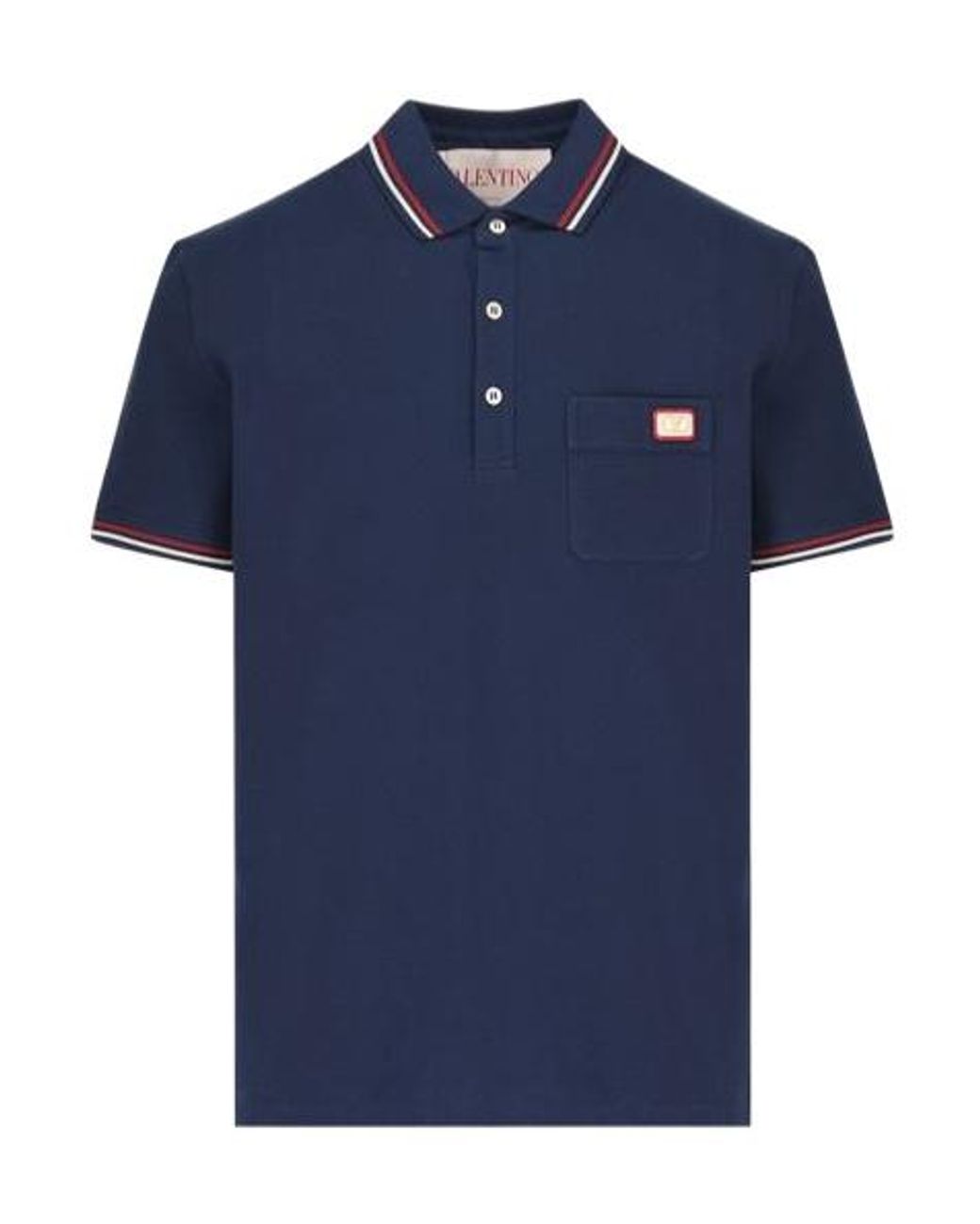 Valentino Blue Logo Embroidered Button Detailed Polo Shirt for men