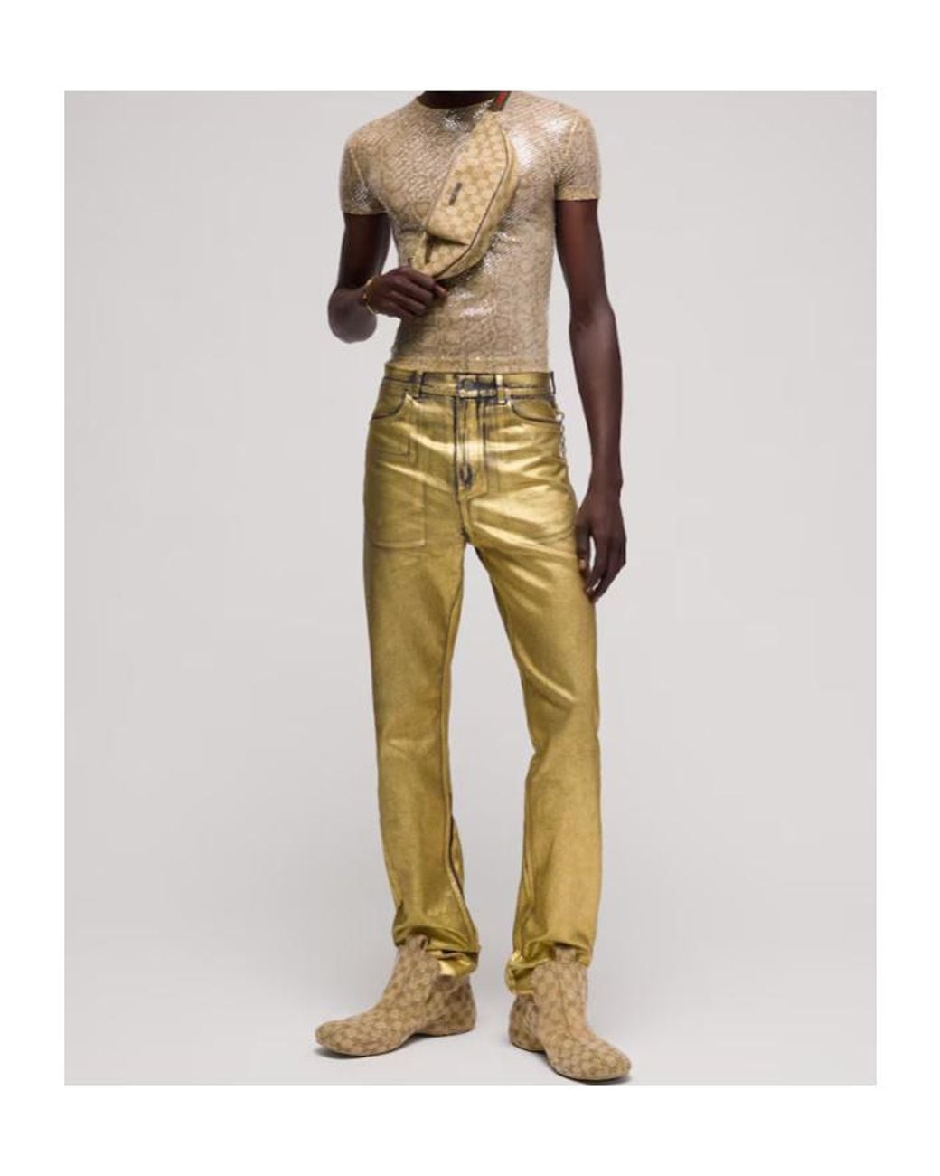 Gucci Natural Slim Fit Coated Cotton Denim Pants for men