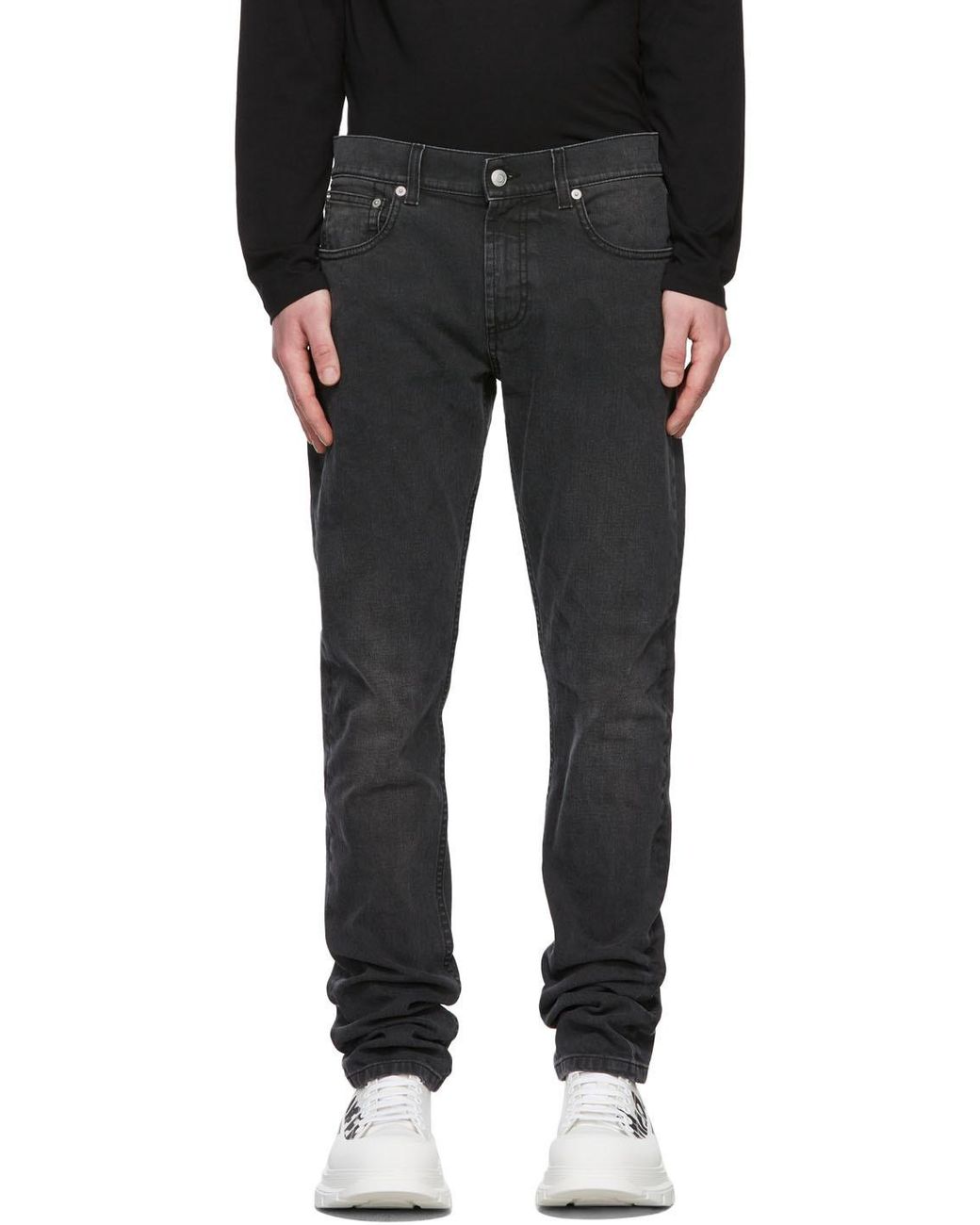 McQueen Black Graffiti Logo Embroidered Jeans for men