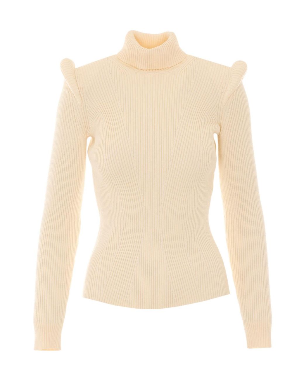 Elisabetta Franchi White Ribbed High Neck Knitted Sweater