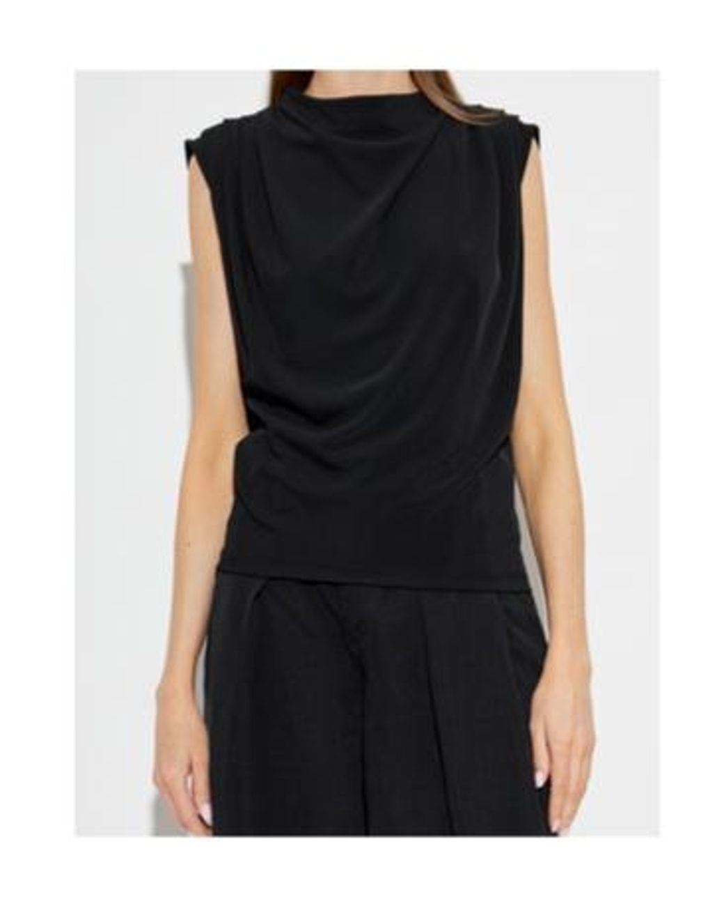 AllSaints Black Draped Sleeveless Mock Neck Top