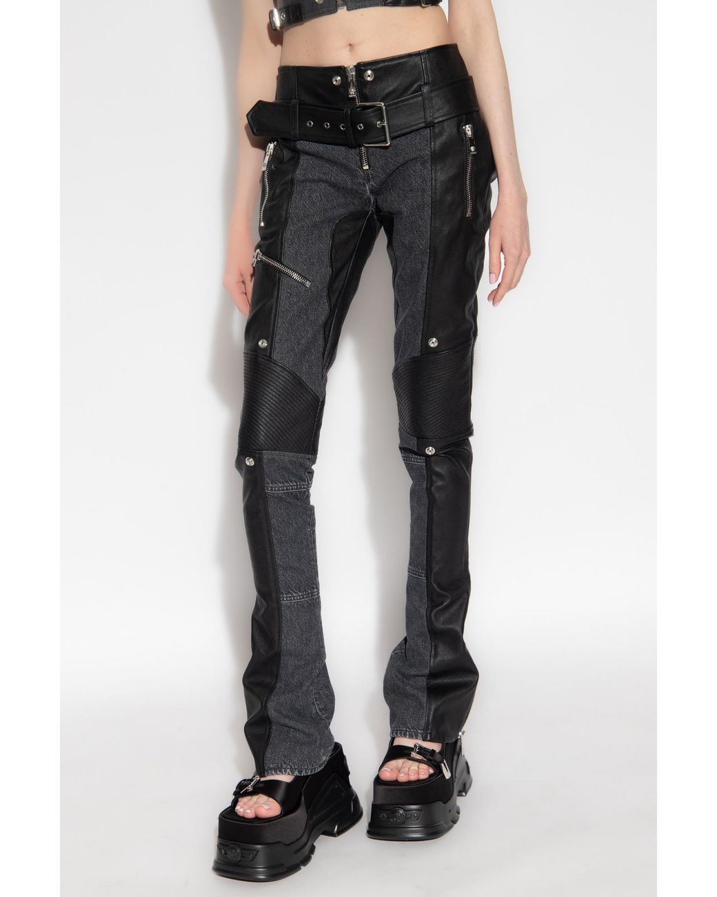 Versace Black Belted Zip-Cuff Flared Trousers