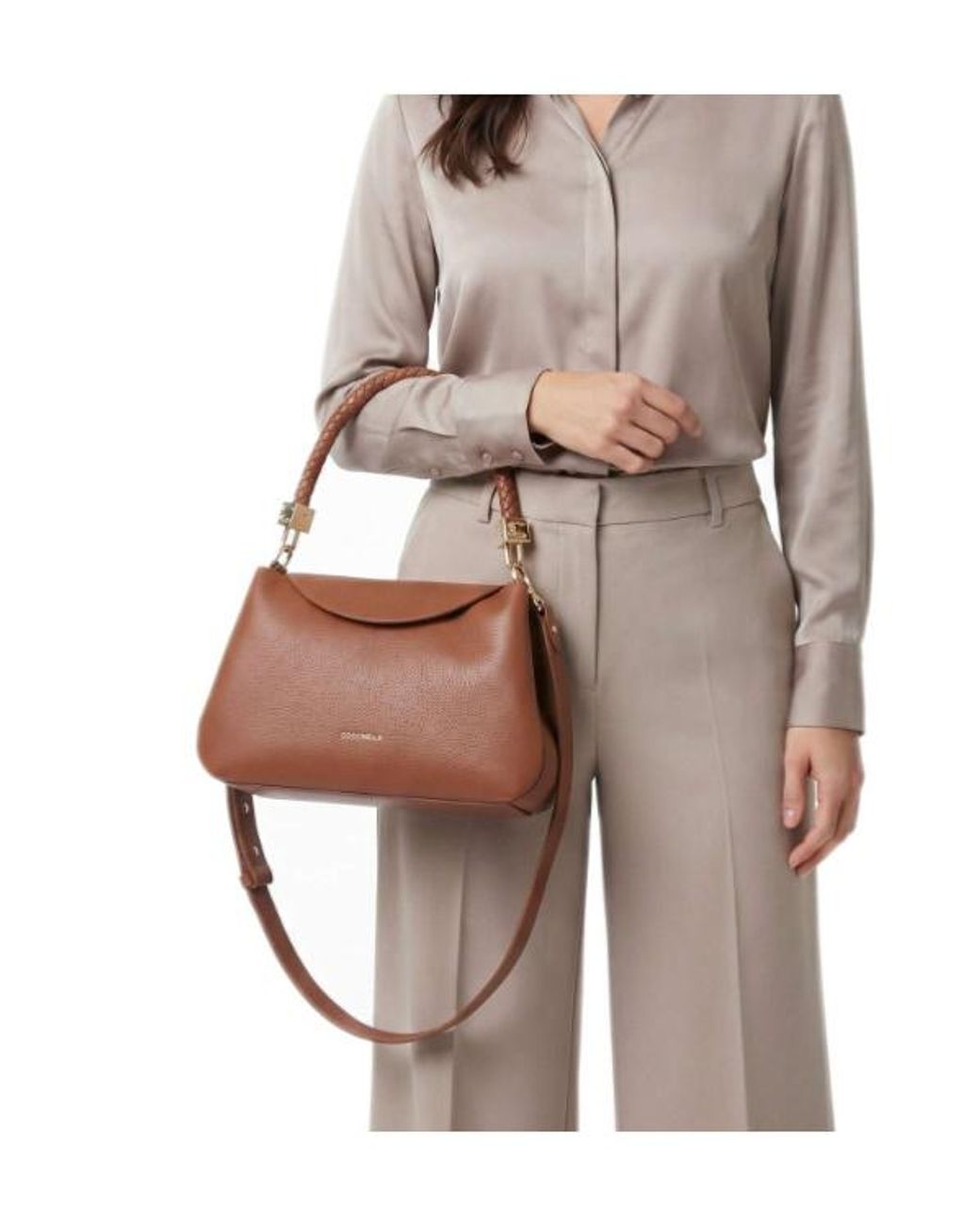 Coccinelle Brown Tiggy Logo Stamp Small Shoulder Bag