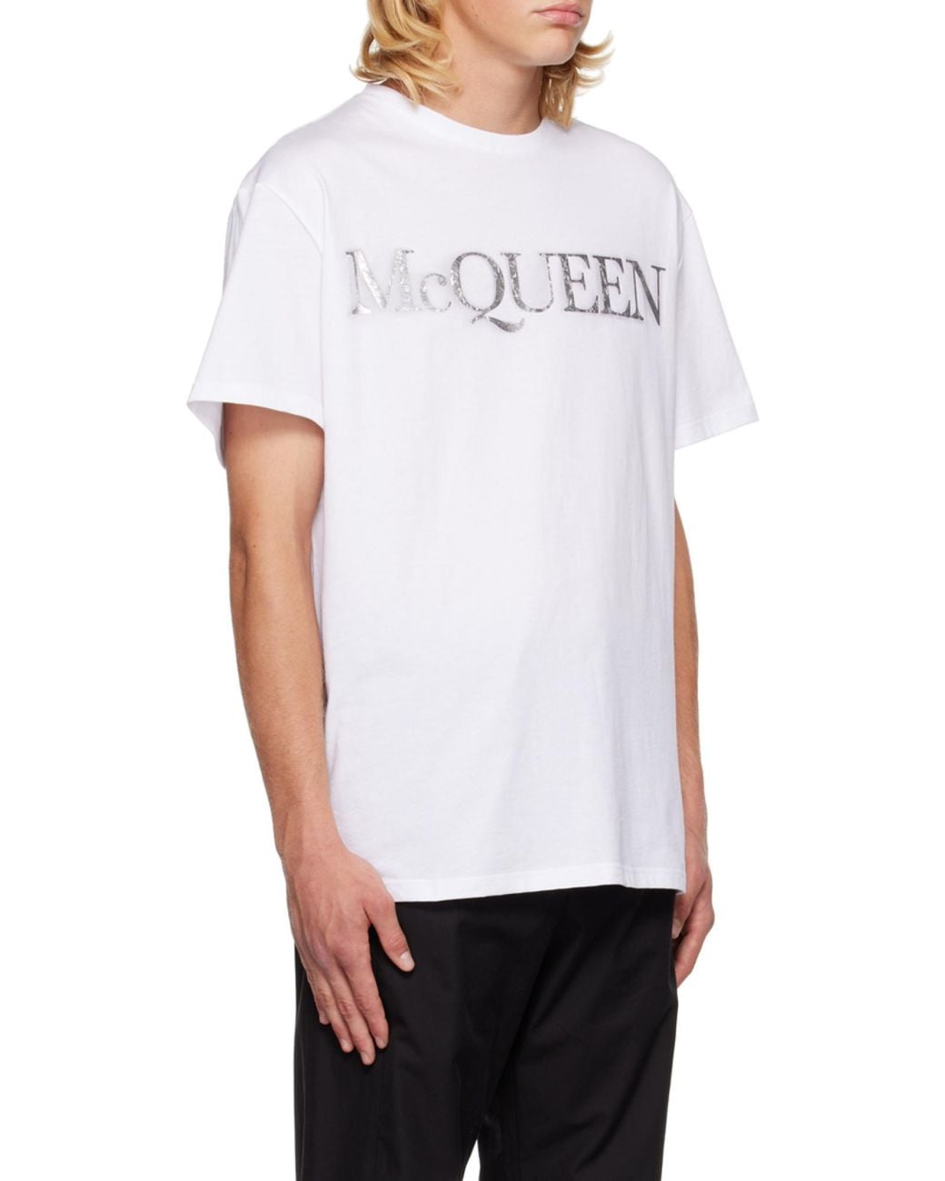 McQueen White Logo Printed Crewneck T-Shirt for men